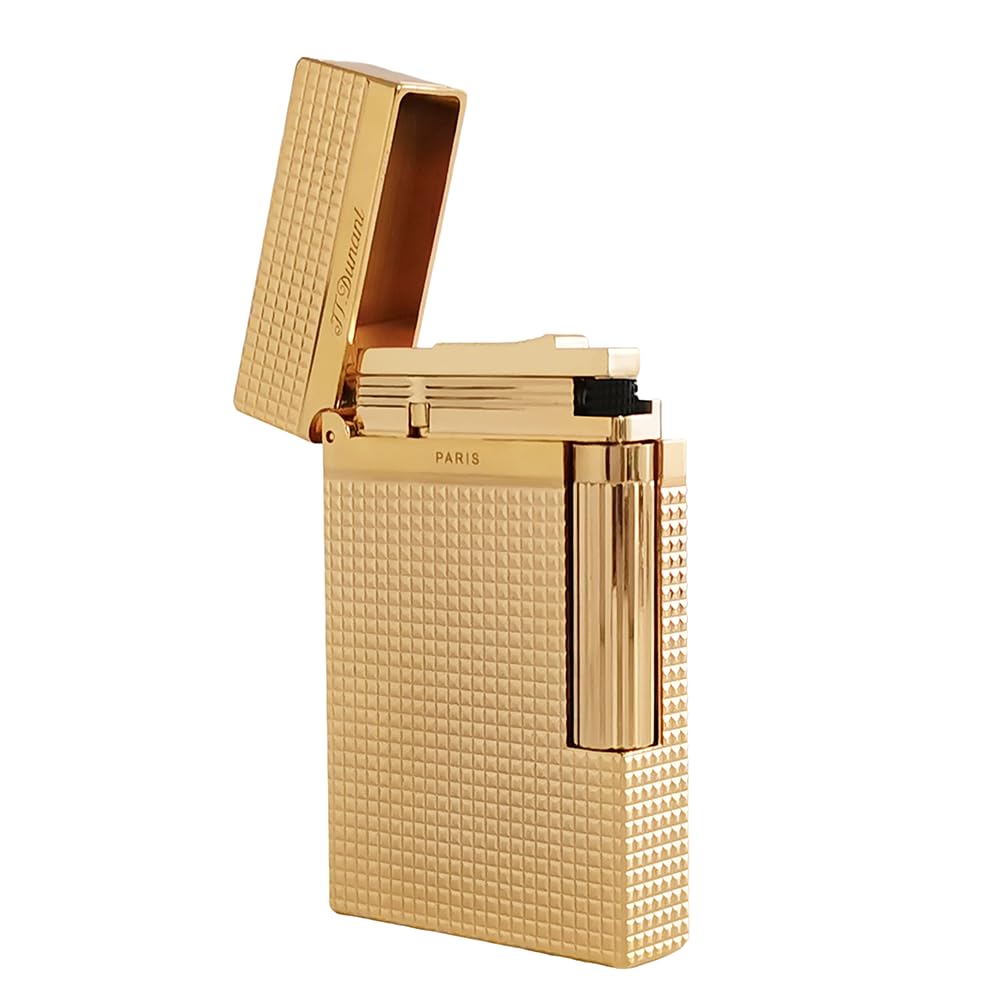 Classic Ligne 2 Lighter – Iconic “Ping” Sound, Diamond Head Brass Lighter, Adjustable Soft Flame, Luxury Gift for Men Dad Boyfriend (Gold1)