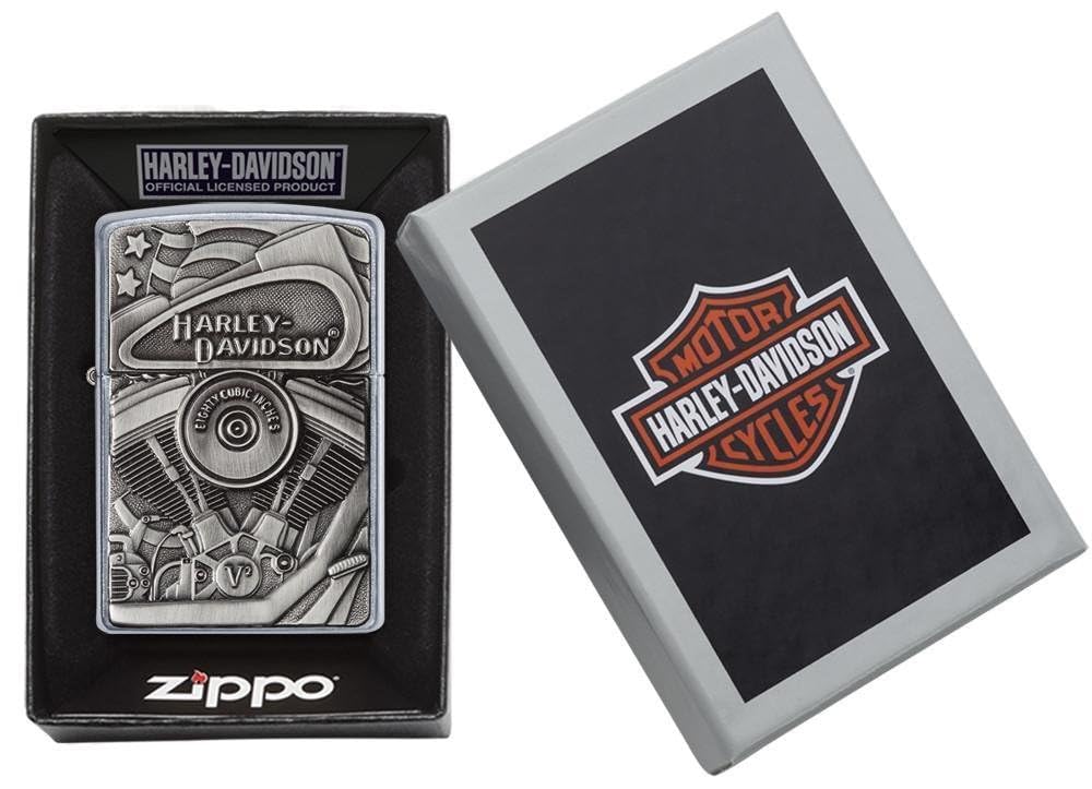 Personalized Zippo Harleey-Daviddson Windproof Oil Lighter Engraving - Christmas, Halloween & Valentines Day Gift (Silver Eng)