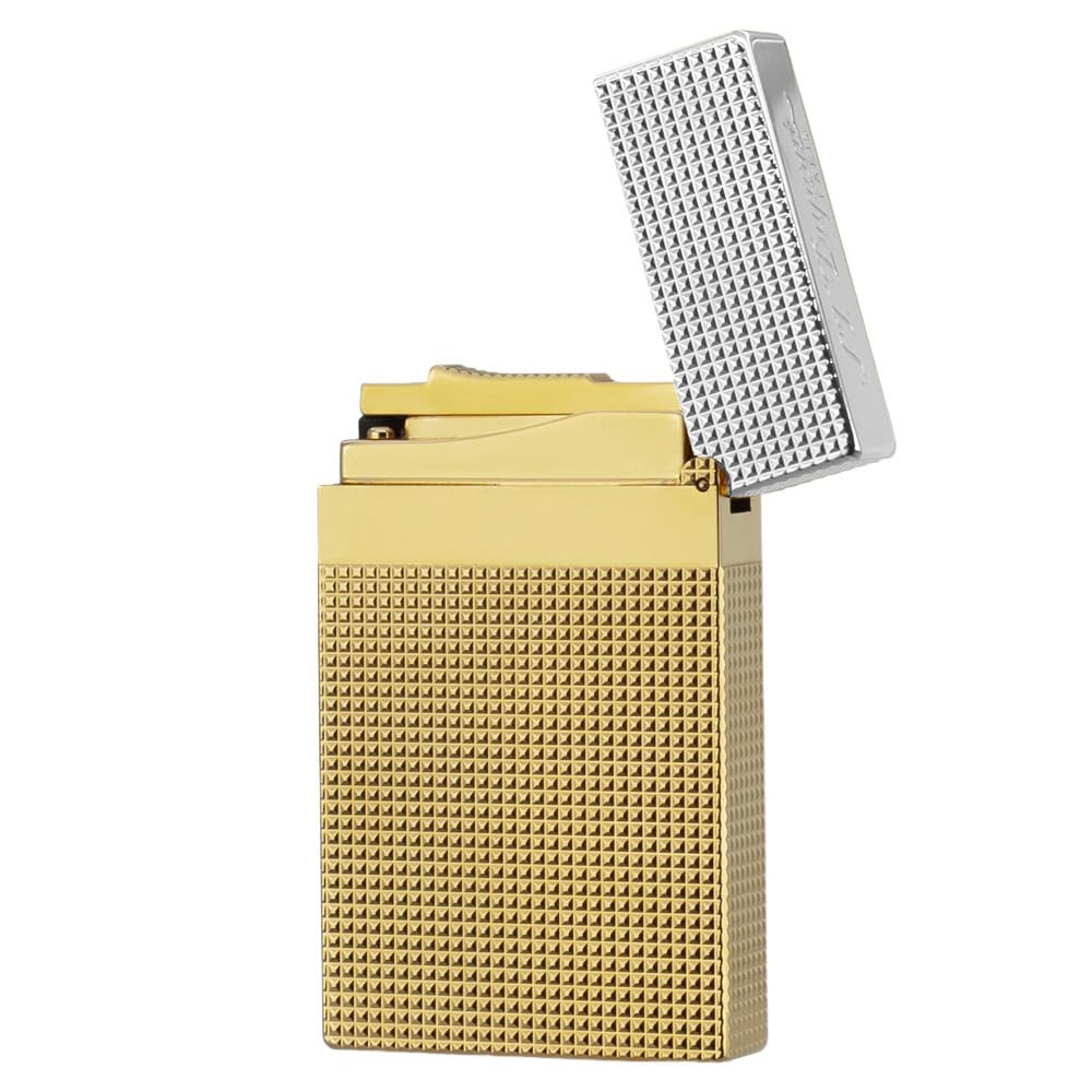 Classic Ligne 2 Lighter – Iconic “Ping” Sound, Diamond Head Brass Lighter, Adjustable Soft Flame, Luxury Gift for Men Dad Boyfriend (Gold1)