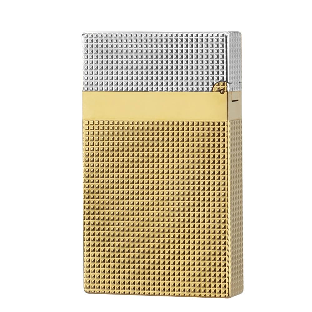 Classic Ligne 2 Lighter – Iconic “Ping” Sound, Diamond Head Brass Lighter, Adjustable Soft Flame, Luxury Gift for Men Dad Boyfriend (Gold1)